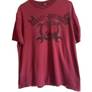 Harley-Davidson Shirt Mens Large Red Skull Orlando Florida Biker Motorcycle Tee